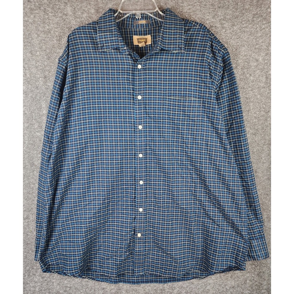 The Foundry Shirt Mens 2XLT Easy Care Blue Plaid Button-Down Long Sleeve EUC